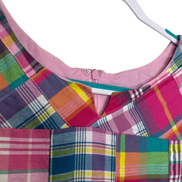 Talbots Dress Womens 8 Petite Pink Blue Plaid Patchwork Madras Preppy Pockets - Picture 5 of 10